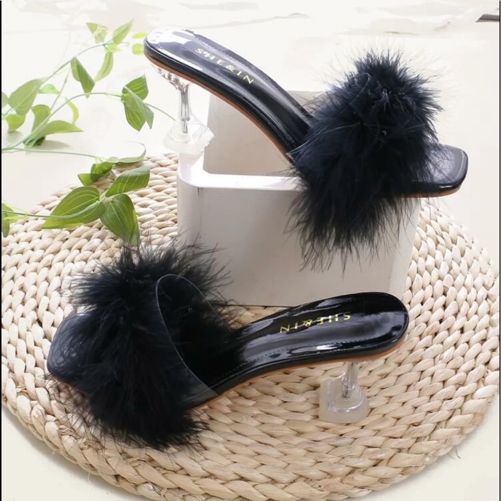 Fur Decor Heeled Mules